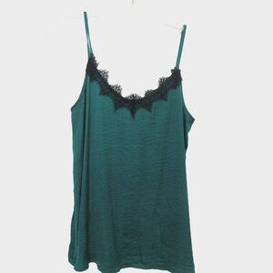 Apt 9 Womens Camisole Sz M Emerald Green Silky Black Lace Adjustible Straps Cami